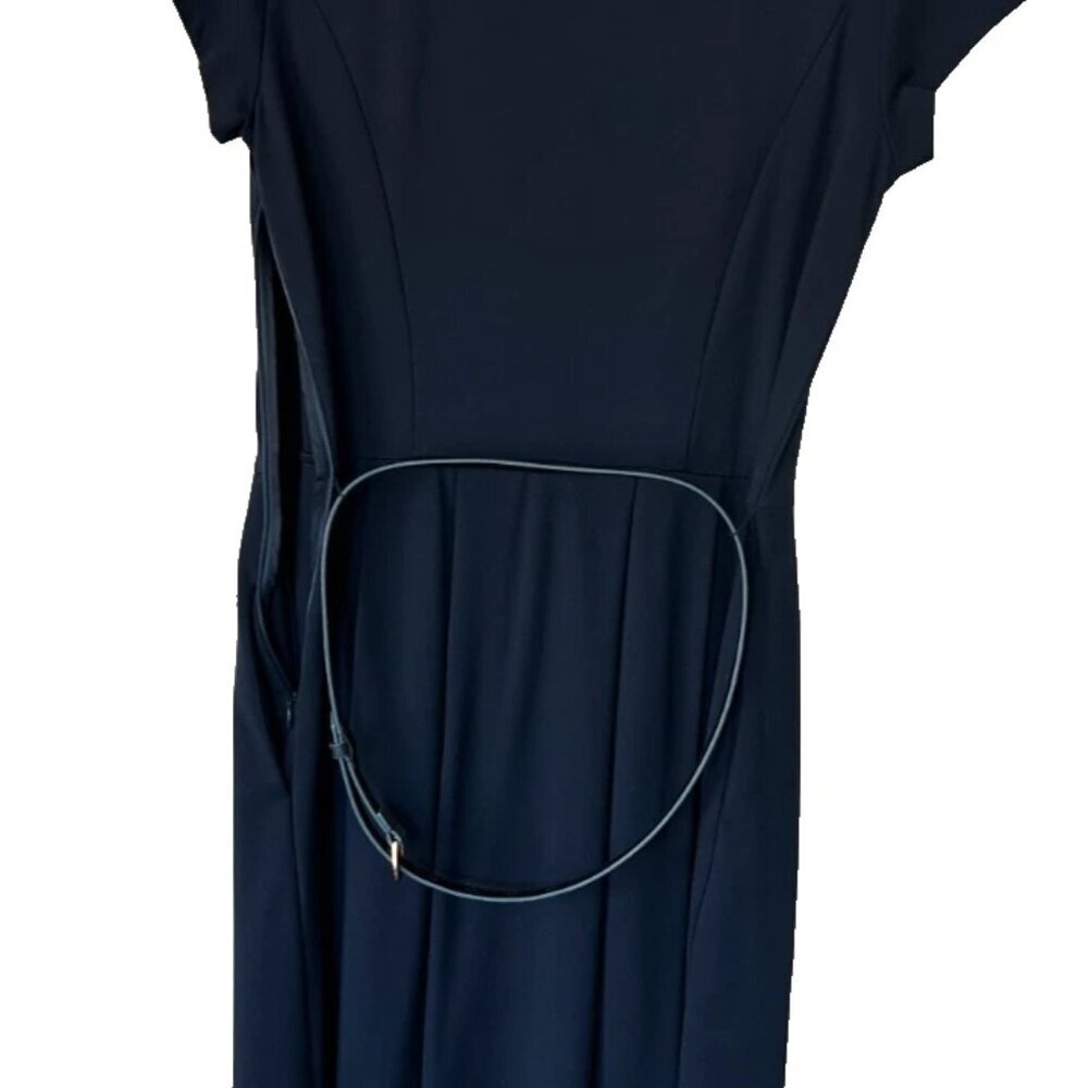 Brooks Brothers Women’s 8 Navy Belted Keyhole Ponte Sheath Dress Short Sleeve - Picture 7 of 10